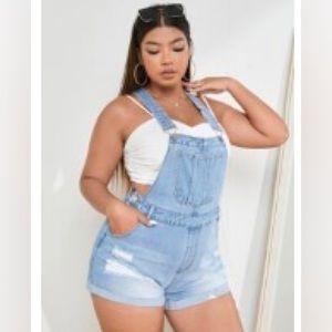 Plus Roll Hem Denim Overall Romper